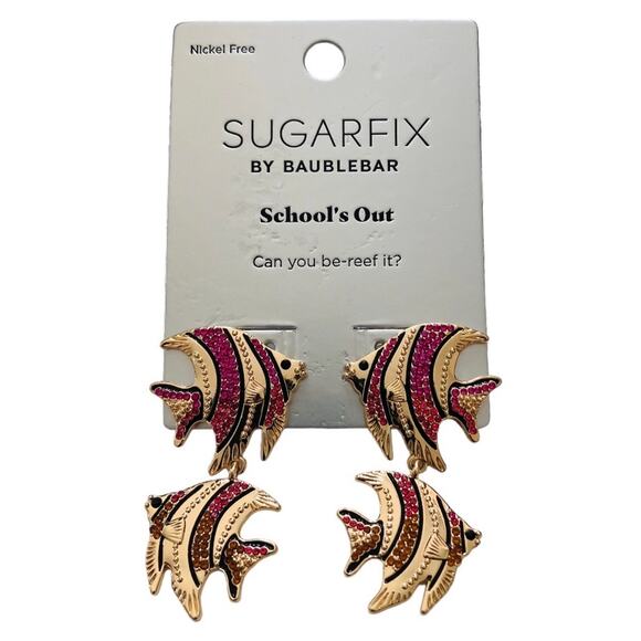 New SUGARFIX by BaubleBar Pink Orange Gold Fish Statement Earrings - Picture 3 of 3